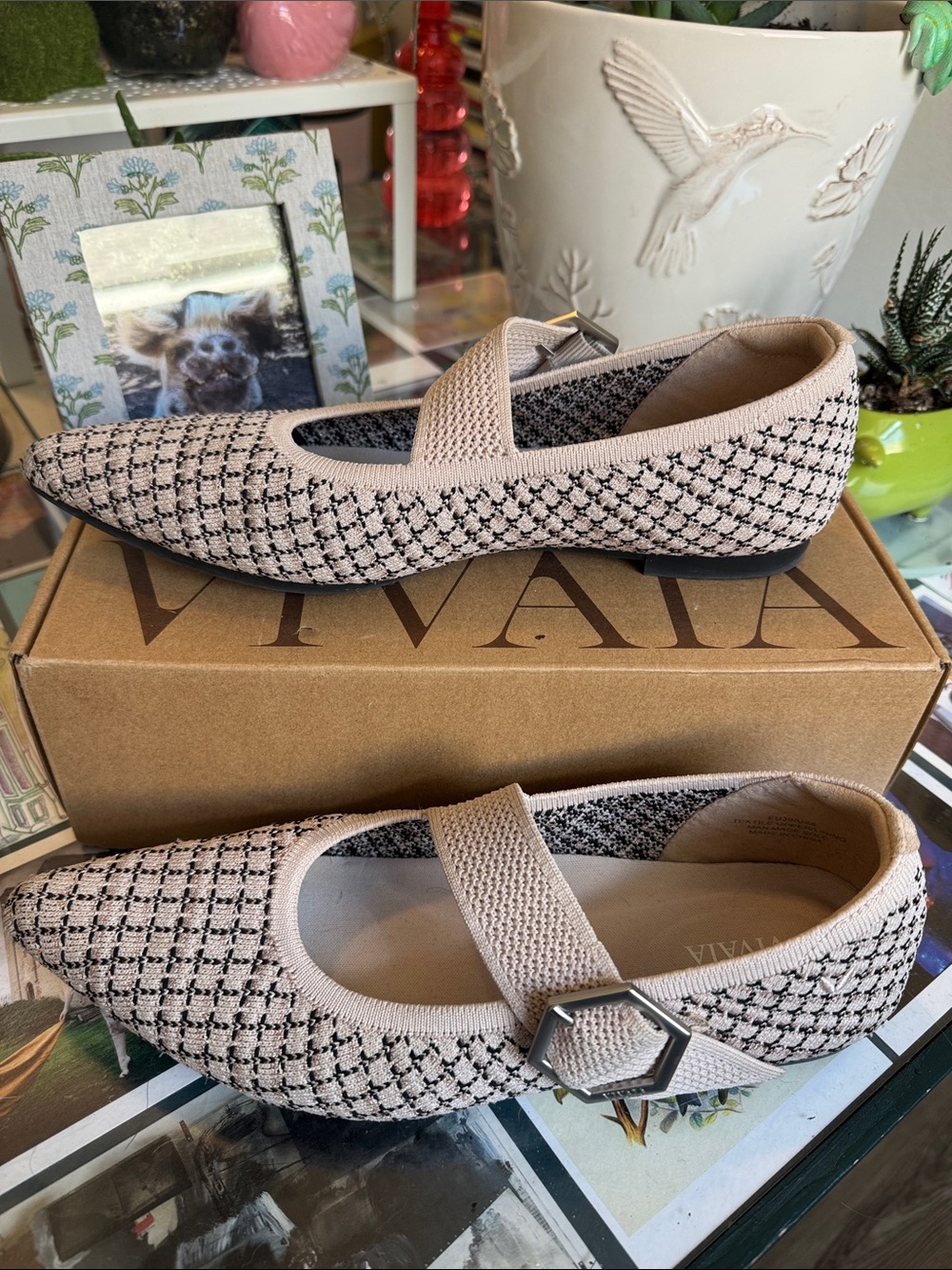 VIVAIA Women's Blush Tweed Knit Mary Jane Flats with Buckle Strap